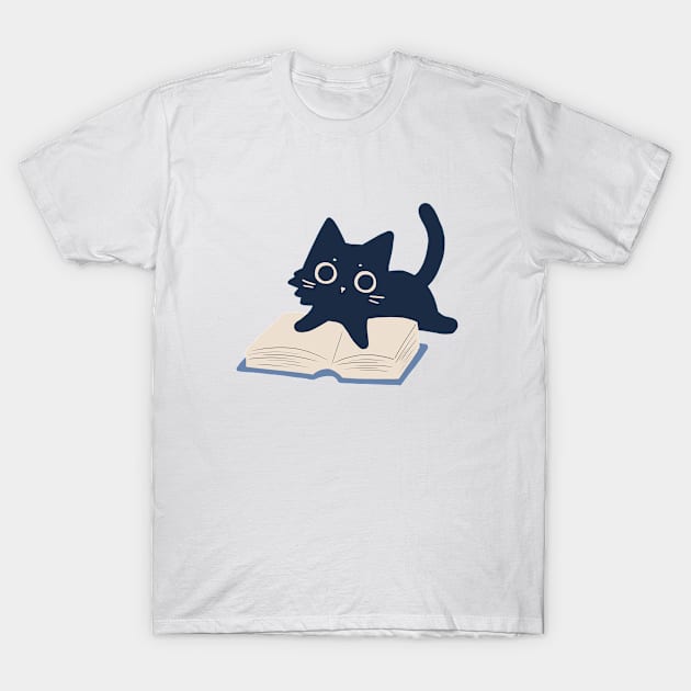 cat on pile of books T-Shirt by indiebookster